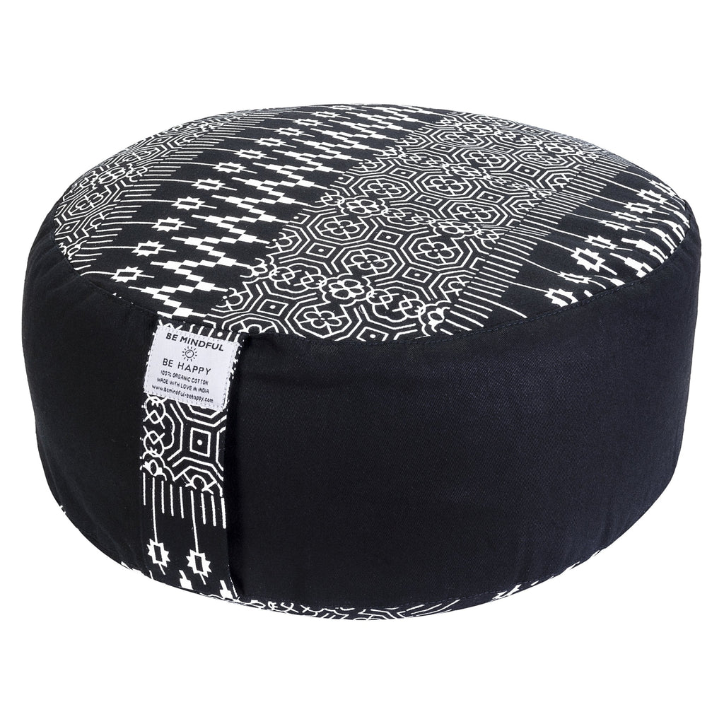 Organic cotton meditation zafu high floor cushion eye bag pillow yoga mindfulness gift set - Black Nidra