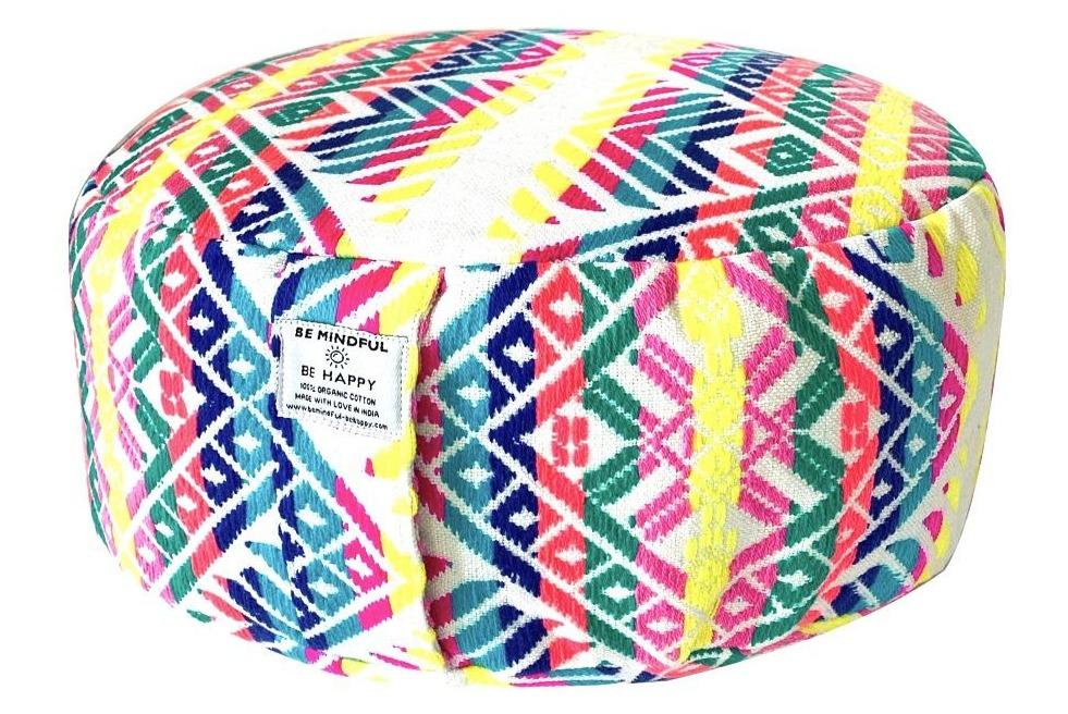 Be Mindful Be Happy White Pink Meditation Zafu Floor Cushion GOTS Organic Sustainable Eco Friendly Yoga Yogi Gift Ethnic Pouffe (2)