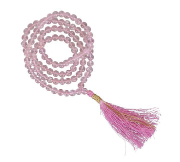 Be Mindful Be Happy Gem Stone Mala Beads Meditation Necklace Rosary Rose Quartz Pink Love Mantra 