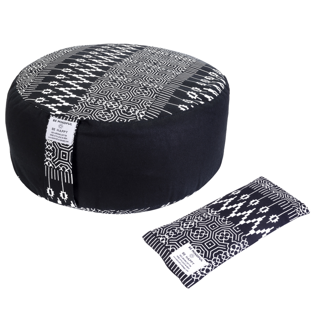 Organic cotton meditation cushion eye bag pillow yoga mindfulness gift set - Black Nidra