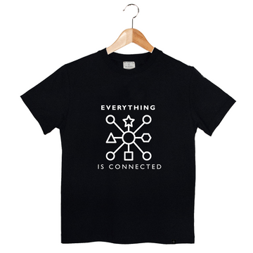be mindful be happy GOTS organic cotton white t shirt interconnected everything is connected sustainable mindfulness