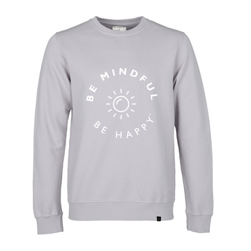 be mindful be happy gots organic grey sweatshirt crew neck vegan meditation yogi mindfulness yoga sustainable