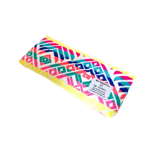 Organic Meditation Yoga Eye Pillow | GOTS Organic Cotton | Washable | Warm or Cold Therapy | Flax Seed | Woven colorful eclectic design