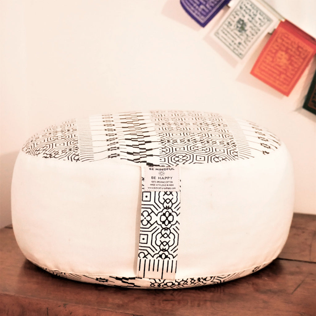 Organic, hand-crafted ergonomic meditation cushion for all body types to support sitting posture, meditation or yoga practice